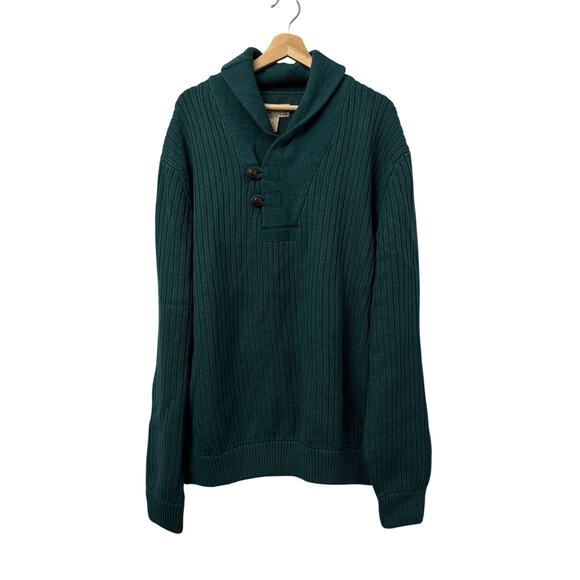 Duluth Trading Sweater Mens 2XL High Neck Infantry Wool Blend Shawl Collar Green - Picture 1 of 8